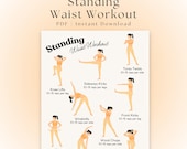 Standing Waist Workout Printable | Core Exercises for Home Fitness | Standing Workout | Flat Stomach | Tone Abs | Home Gym Workout | PDF
