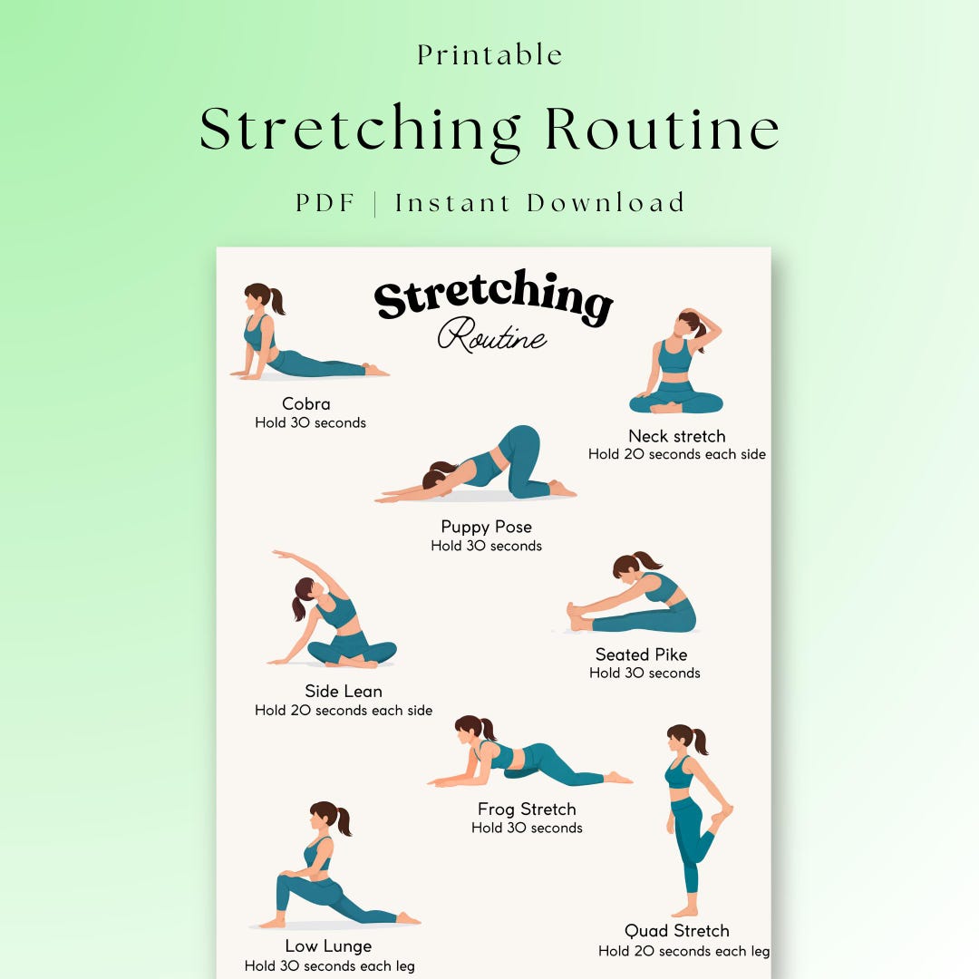 Standard Flexibility Stretching Routine Stretching Routine | Full Body Stretch Poster | Home Stretch Chart ...