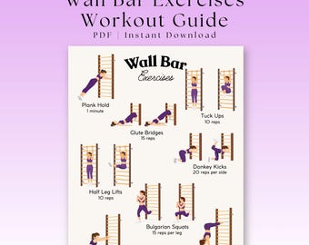 Ejercicios de barra de pared (PDF) / Ejercicios de escalera sueca / Guía imprimible de ejercicios de barra de pared / Ejercicios de barra de estancamiento / Póster de ejercicios de escalera de gimnasio