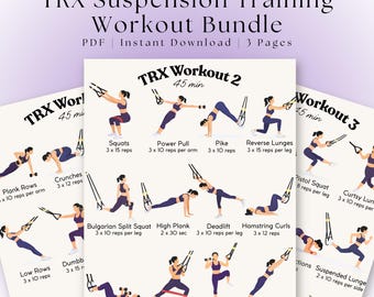 Paquete de planes de entrenamiento TRX: Entrenamiento de suspensión de cuerpo completo (PDF) / Tablas de ejercicios TRX imprimibles de 45 minutos con mancuernas y bandas de resistencia