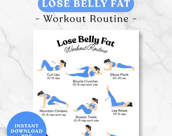 Lose Belly Fat Workout PDF | Printable Ab Workout | Exercise Chart 8.5 x 11 inch PDF | Fitness Plan | Instant Download Ab Workout Poster