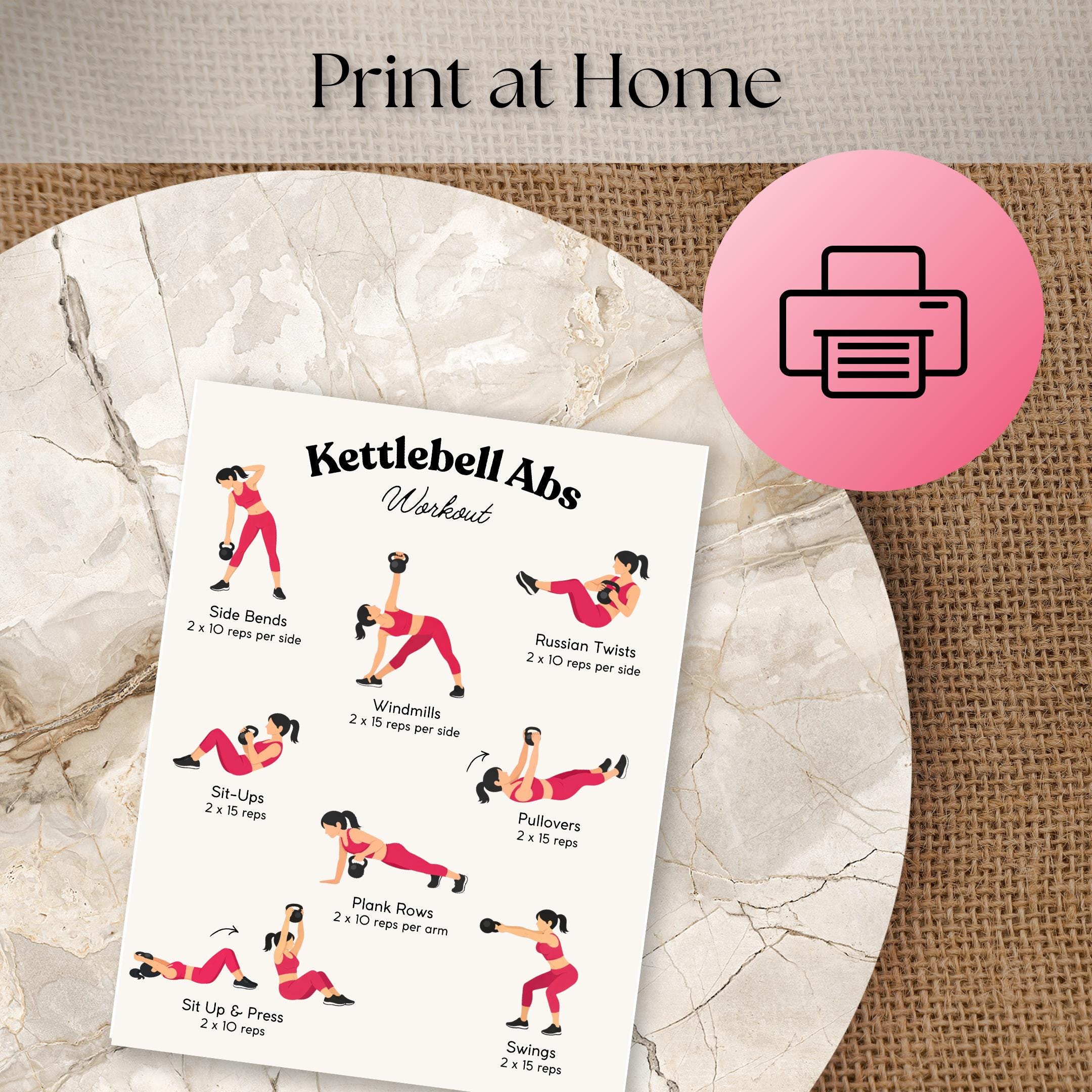 Kettlebell Ab Workout | Core Exercises | Printable Kettlebell Workout