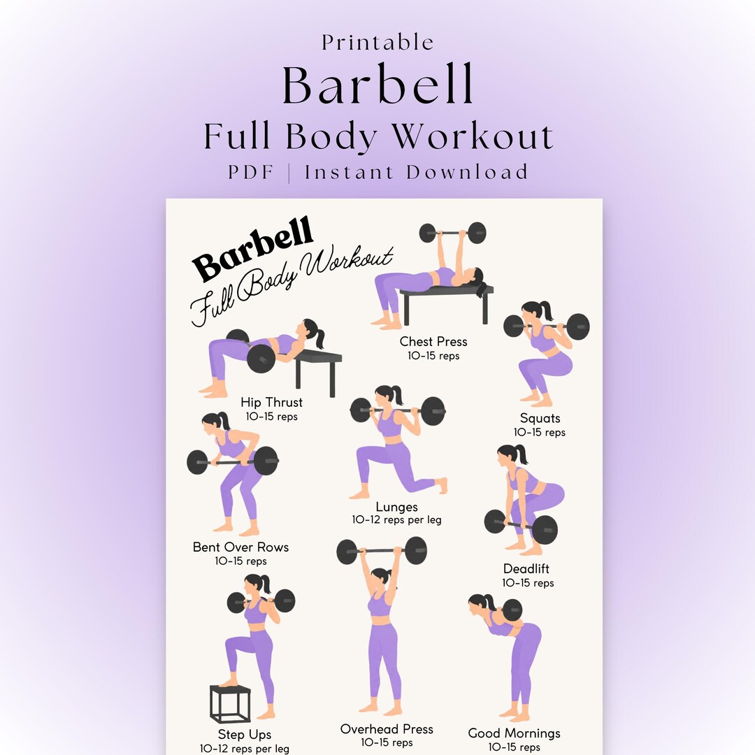 Barbell Full Body Workout for Women Printable | Lifting Exercise Chart ...
