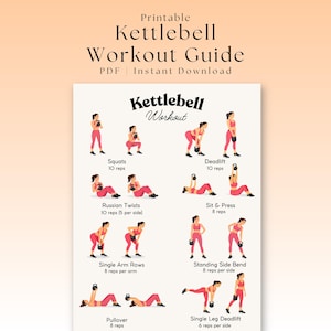 Rutina de ejercicios con pesas rusas / Rutina de ejercicios con pesas rusas imprimible / PDF 8.5 x 11 pulgadas Rutina de ejercicios de cuerpo completo / Tabla de ejercicios de gimnasio en casa
