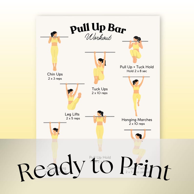 Pull up Bar Workout | Printable Exercise Guide | Fitness Chart | Chin ...