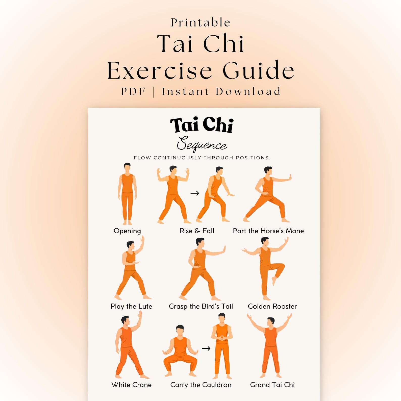 Tychi Exercise Tai Chi Exercise Chart | Printable Tai Chi Workout | Exercise Chart for ...