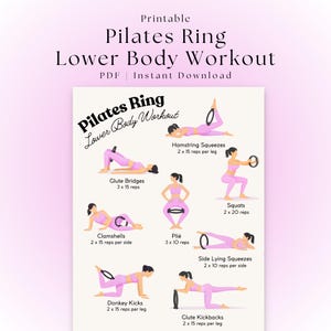 Pilates Ring Unterkörper Workout druckbare Poster | Magischer Kreis Übungen | Pilates Workout Chart | Frauen Hausübung | Sofort Download