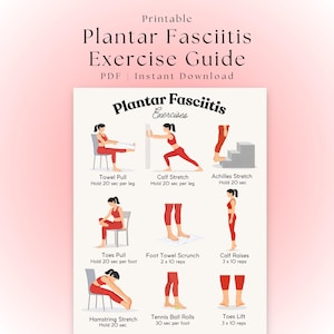 Può includere: Guida agli esercizi per la fascite plantare stampabile. La guida presenta illustrazioni di esercizi, tra cui trazioni con asciugamano, allungamenti del polpaccio e sollevamenti delle dita dei piedi. Download istantaneo PDF.