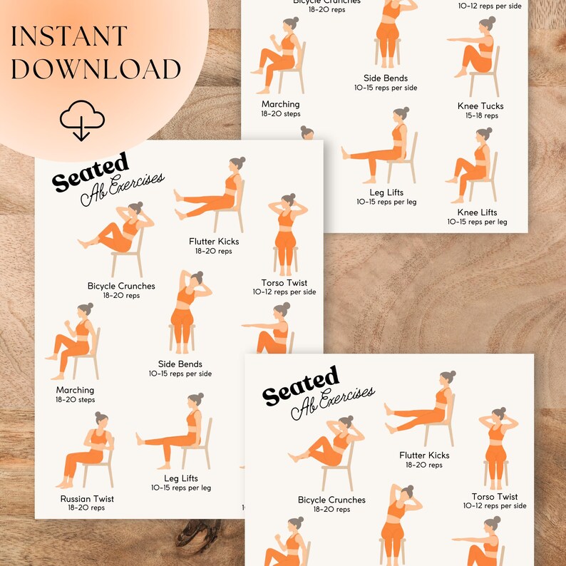 Seated Abs Exercises Printable | Chair Workout for Core Strength | Ab ...