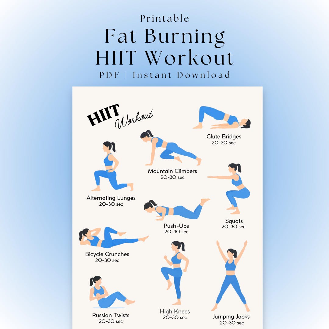 Cardio Routine Print Off Fat Burning HIIT Workout Printable | Cardio Exercise Chart | Full Body ...