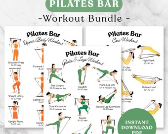 Pilates Bar Workout Bundle zum Ausdrucken | Pilates Widerstand Bar Übungen | Pilates-Bar Poster | Pilates Stick Chart | Pilates Übungen PDF