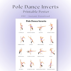 Figures inversées à la barre | Exercices de pole dance | Affiche de pole dance | Décoration murale pour pole dance | Décoration pour studio de pole dance | Idées de cours de pole dance (PDF)