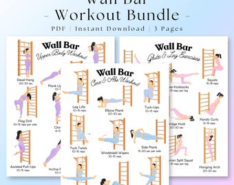 Wall Bar Workout Bundle | Printable Wall Bar Exercise Charts | Swedish Ladder Workout | Wall Bar Exercises PDF | Home Gym | Digital Download
