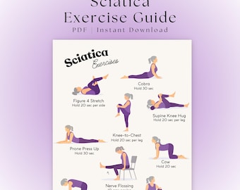 Sciatica Pain Relief Exercises Printable | Lower Back Workout | Back Exercise Chart | Nerve Flossing Routine | Home Exercise | Workout PDF