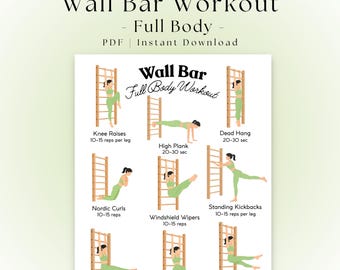 Wall Bar Full Body Workout | Swedish Ladder Exercise Chart | Wall Bar Exercises PDF | Stall Bars Poster | Gym Ladder Workout | Fitness PDF