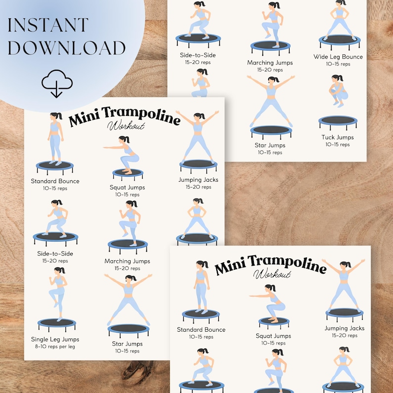 Trampoline Routine Card Mini Trampoline Workout Poster | Printable Full Body Workout ...