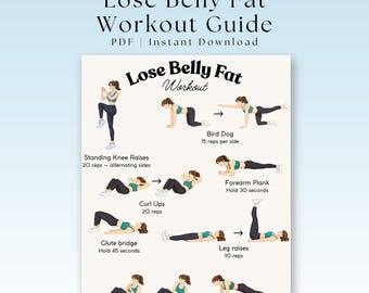 Lose Belly Fat | Printable Ab Workout | Exercise Chart 8.5 x 11 in PDF | Fitness Plan | Instant Download Ab Workout Poster