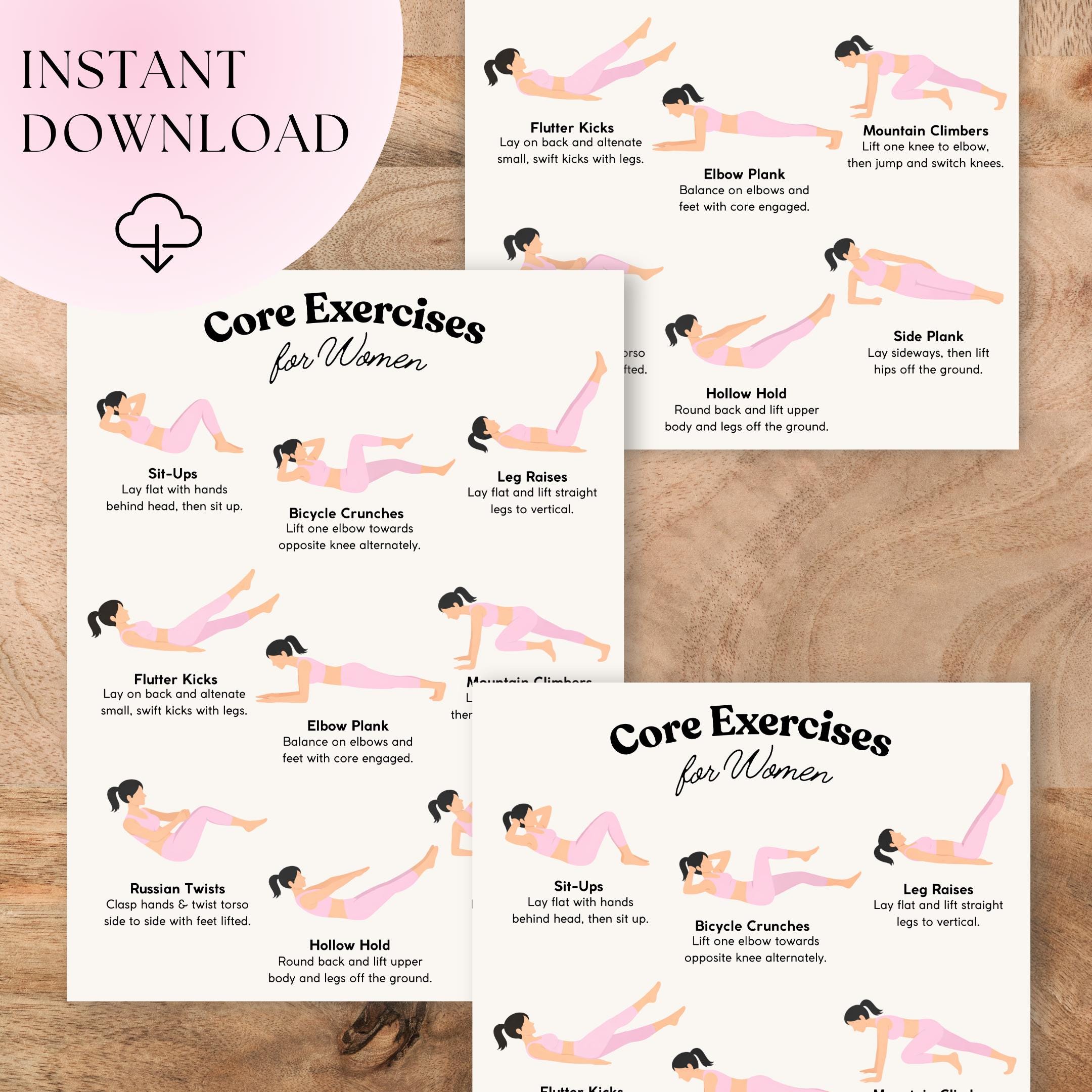 Printable Core Exercise Chart Core Exercise Chart | Workout for Women | Lose Weight, Flatten Stomach ...