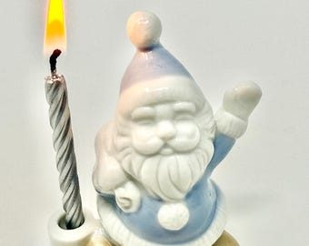 Vtg Biedermann Santa Mini cumpleaños vela titular diciembre pastel topper Navidad