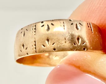 Antique Cigar Band Ring Victorian Solid 10k. Hand Chased & Personal Engraved stacking
