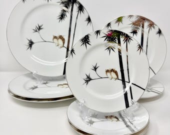 Plato de repuesto de porcelana Kutani Platinum Bamboo Owls con diseño de búhos de bambú (raro)