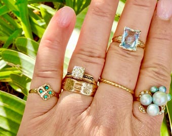 Anillo solitario de diamantes Art Déco antiguo de 14 k, regalo de compromiso, oro amarillo esmaltado blanco