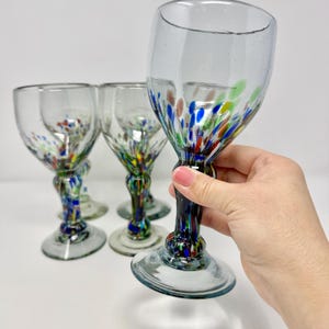 Crate & Barrel Carmen Style Handblown Confetti Wine Goblet Glass Mexico Sold Individually