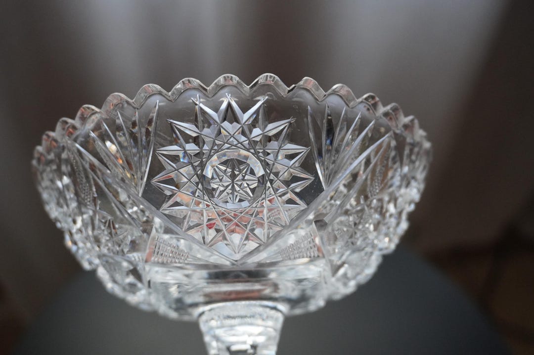 Vintage Cut Crystal Compote Bowl | Starburst Pedestal Dish - Etsy