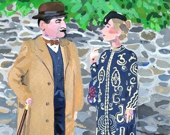 gouache painting "Poirot" 11 x 17 cm with white border (14,8 x 21 cm; A5 size) on structured paper original original art portrait drawing