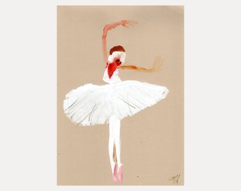 wall art original watercolor painting of a ballet dancer a4 format, 21,1 x 29,7 cm on natural color beige paper dancing portrait ballerina