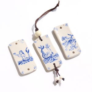 Handmade Dutch Tile Clay Pendant: Mermaid, Sea Horse, Sea Monster