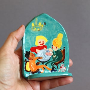 wall altar shelf ceramics letter case handmade collectibles decor wall hanging clay shrine illustrated ceramic turquoise portrait letter box