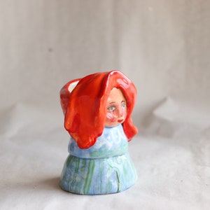 desk friend ceramics for pencils brush holder pen holder dry flower vase woman figurine red hair 4.5 x 7 cm handmade glazed glossy cute image 7