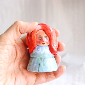 desk friend ceramics for pencils brush holder pen holder dry flower vase woman figurine red hair 4.5 x 7 cm handmade glazed glossy cute image 5