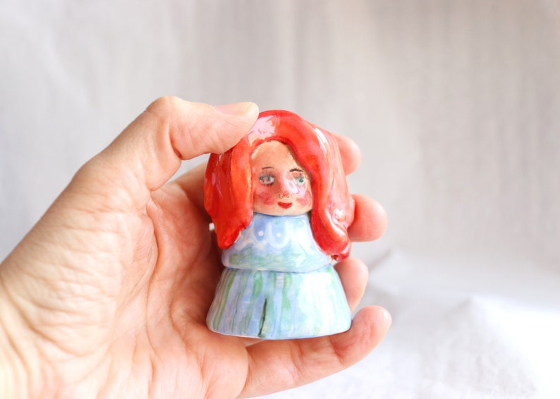 desk friend ceramics for pencils brush holder pen holder dry flower vase woman figurine red hair 4.5 x 7 cm handmade glazed glossy cute image 5