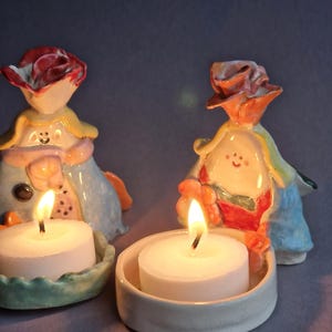 świecznik ceramiczny wazon figurka kobiety świecznik na podgrzewacze leśny strach elf wróżka krasnolud domek rdzeń ręcznie robiony ładny czerwony niebieski żółty prezent