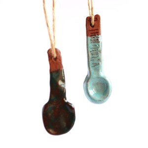 ceramic spoons key ring pendants hanger ornament charm pottery brown rustic japan style turquoise dark green home decor zdjęcie 5