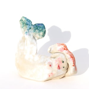 ceramic sculpture mermaid female desk friend wall figurine collectible small handmade artwork clay doll fine art desk friend