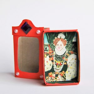 Miniature Queen Elizabeth I Gouache Painting in Matchbox Diorama