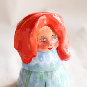 desk friend ceramics for pencils brush holder pen holder dry flower vase woman figurine red hair 4.5 x 7 cm handmade glazed glossy cute image 8