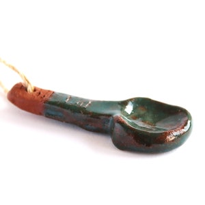 ceramic spoons key ring pendants hanger ornament charm pottery brown rustic japan style turquoise dark green home decor zdjęcie 3