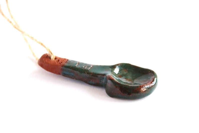 ceramic spoons key ring pendants hanger ornament charm pottery brown rustic japan style turquoise dark green home decor zdjęcie 3