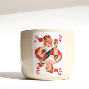 handgemaakte keramische mok plantenpot koffiekopje rode klei kleine kom keramiek art deco steengoed geïllustreerd handgeschilderd hart lady love
