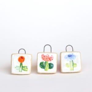 Handmade Clay Flower Pendant: Whimsical Tile Art Jewelry Finding