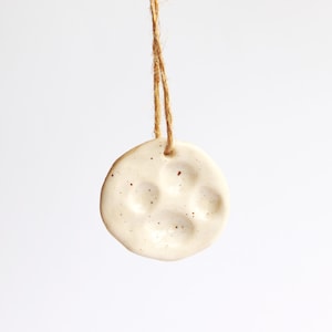 ceramic small paint palette clay beige clay white glossy glaze with spots dots handmade pottery natural rustic travel palette on hanger