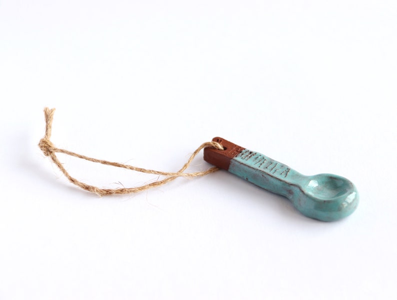 ceramic spoons key ring pendants hanger ornament charm pottery brown rustic japan style turquoise dark green home decor zdjęcie 8