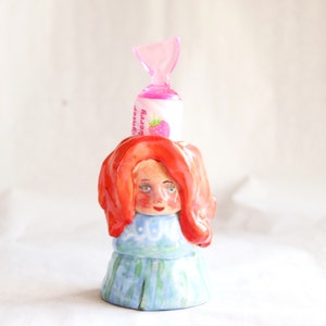 desk friend ceramics for pencils brush holder pen holder dry flower vase woman figurine red hair 4.5 x 7 cm handmade glazed glossy cute image 1