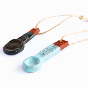 ceramic spoons key ring pendants hanger ornament charm pottery brown rustic japan style turquoise dark green home decor zdjęcie 1