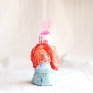 desk friend ceramics for pencils brush holder pen holder dry flower vase woman figurine red hair 4.5 x 7 cm handmade glazed glossy cute image 2
