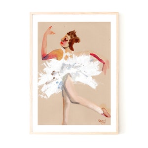 wall art original watercolor painting of a ballett dancer a4 format, 21,1 x 29,7 cm on natural color beige paper dancing portrait ballerina